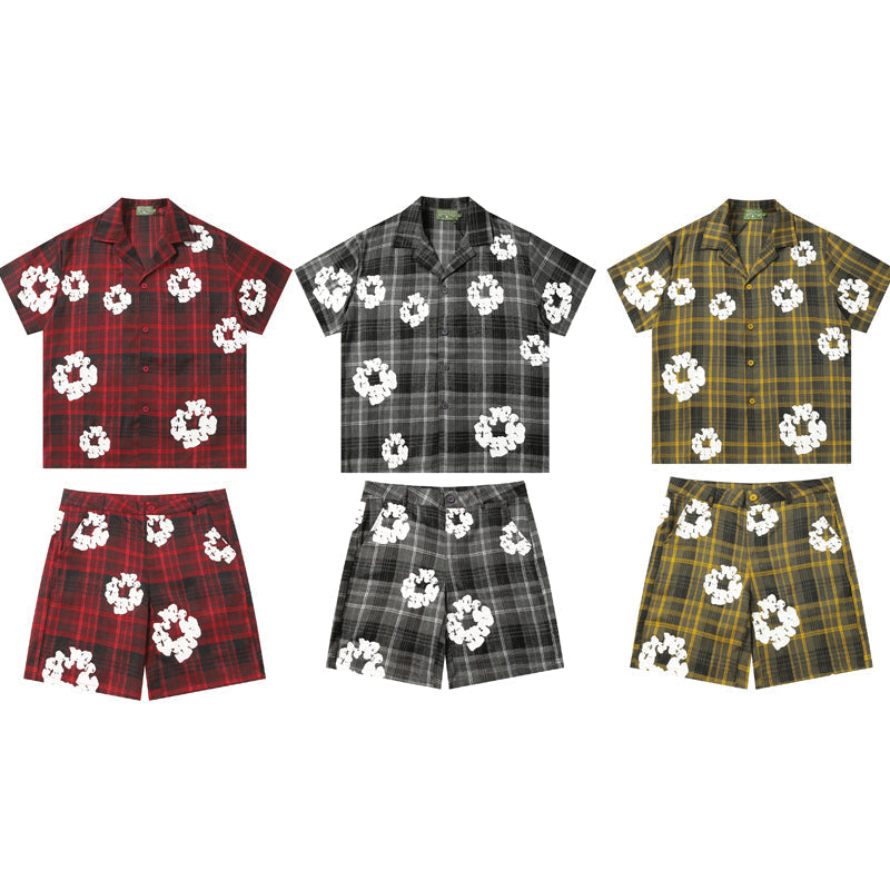 Denim Tears Shirt & Shorts 2 Piece Set Kapok Plaid Short Sleeve